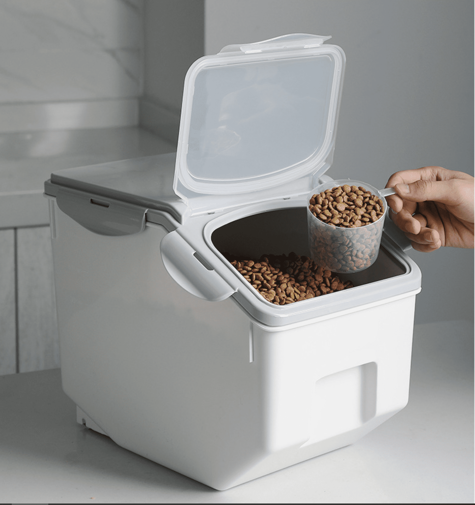 10KG/15KG White Plastic Rice Pet Food Grain Container Kitchen.